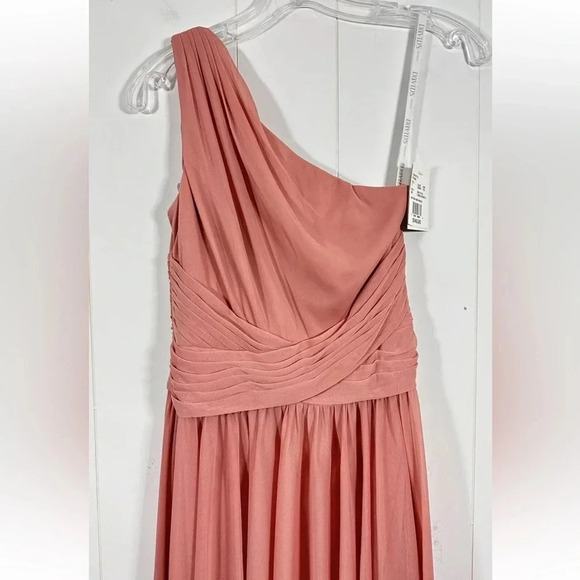 David's Bridal One Shoulder Mesh Bridesmaid Dress Full Skirt Style F19932 - Picture 6 of 6